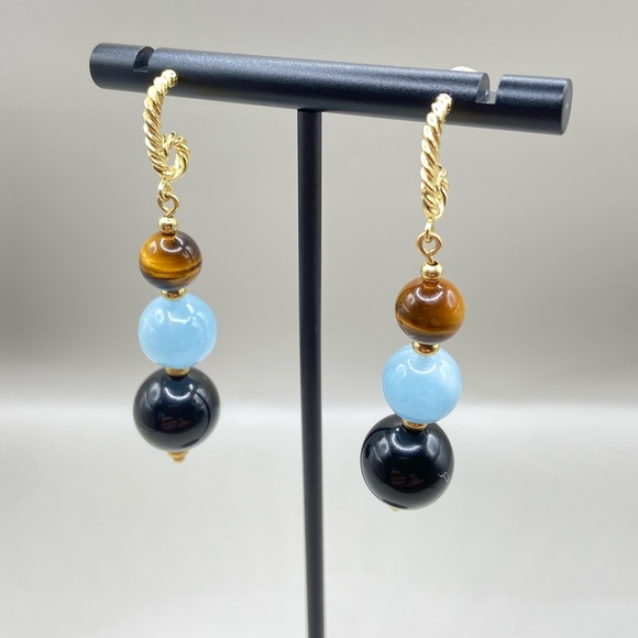 David Yurman Jewelry - David Yurman 18K Yellow Gold Tiger Eye Black Onyx Bead Earrings